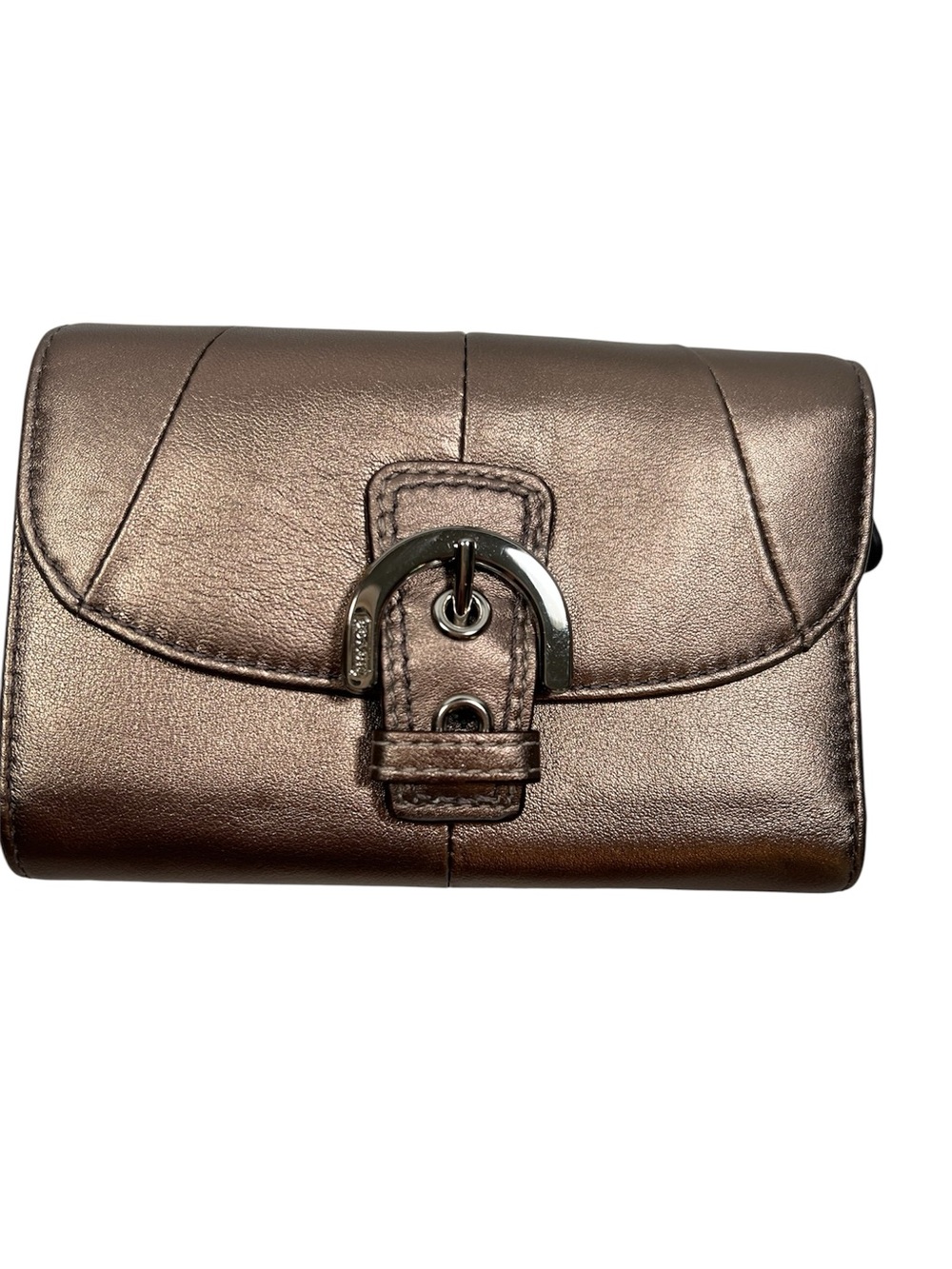 Vintage Coach SoHo Leather Bifold Wallet w/Silver Buckle Metallic Bronze